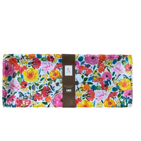 RACHEL ASHWELL 2 PC Large Melamine Serving Tray Platter Spring Floral 19x8 NEW - Picture 1 of 9